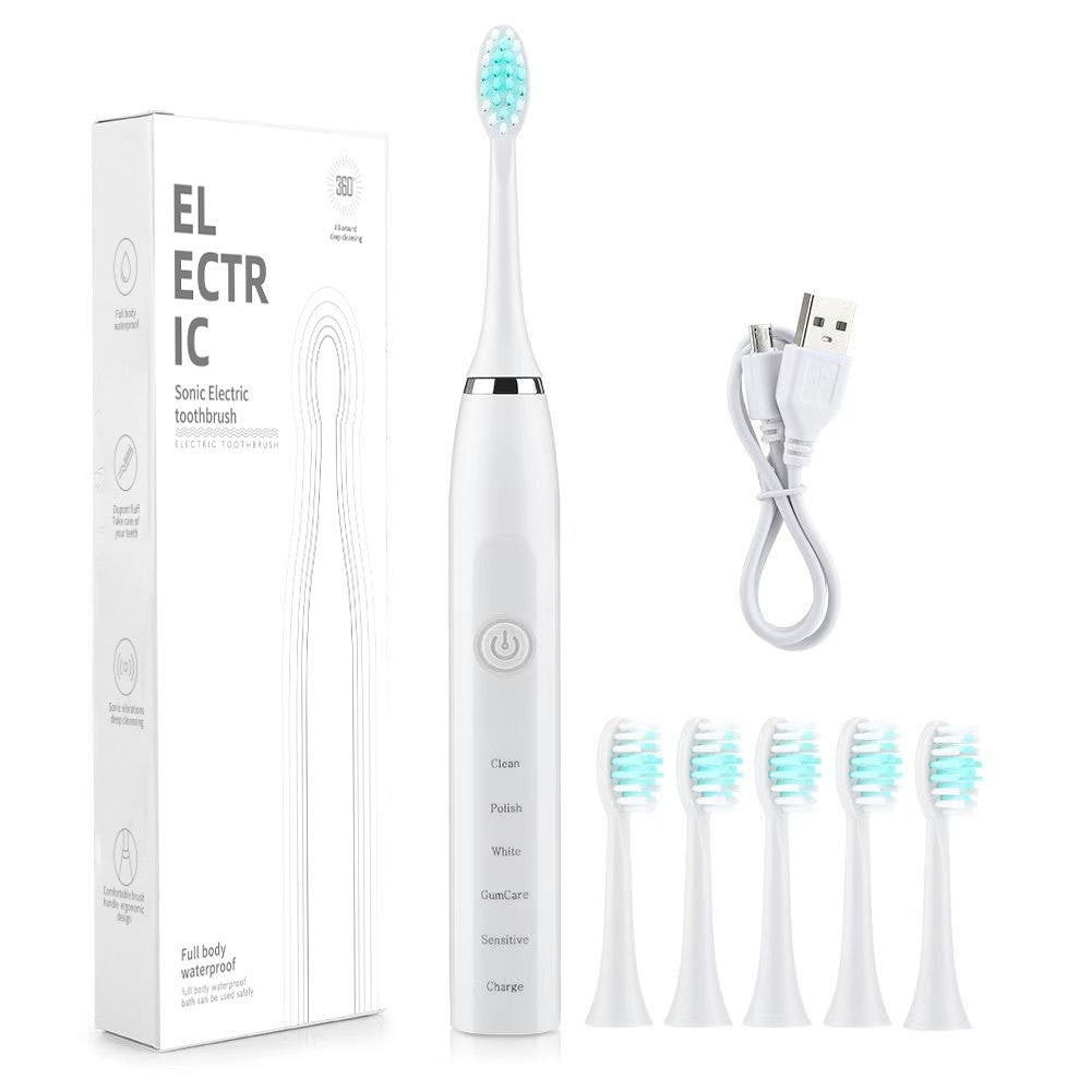 Electric Toothbrush Sonic Toothbrush Rechargeable 5 Cleaning Modes 6 Brush Heads