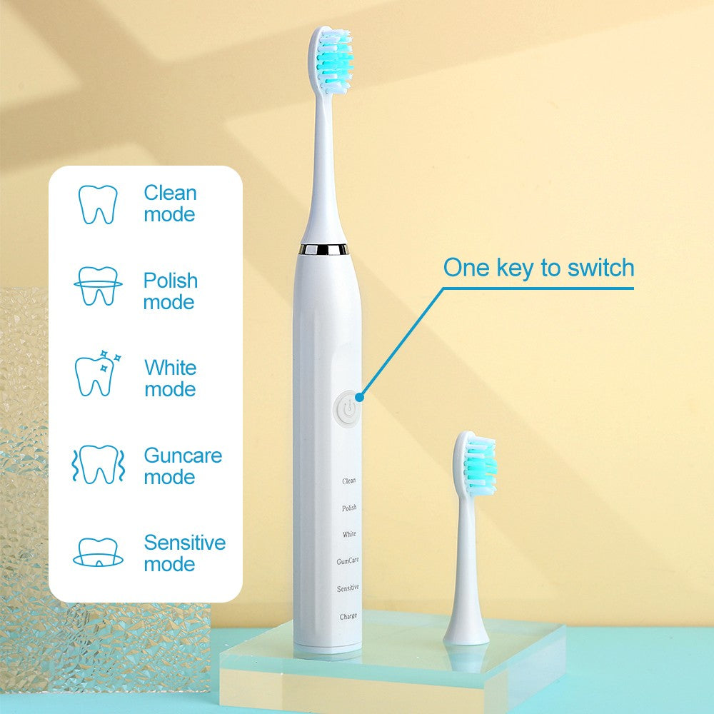 Electric Toothbrush Sonic Toothbrush Rechargeable 5 Cleaning Modes 6 Brush Heads