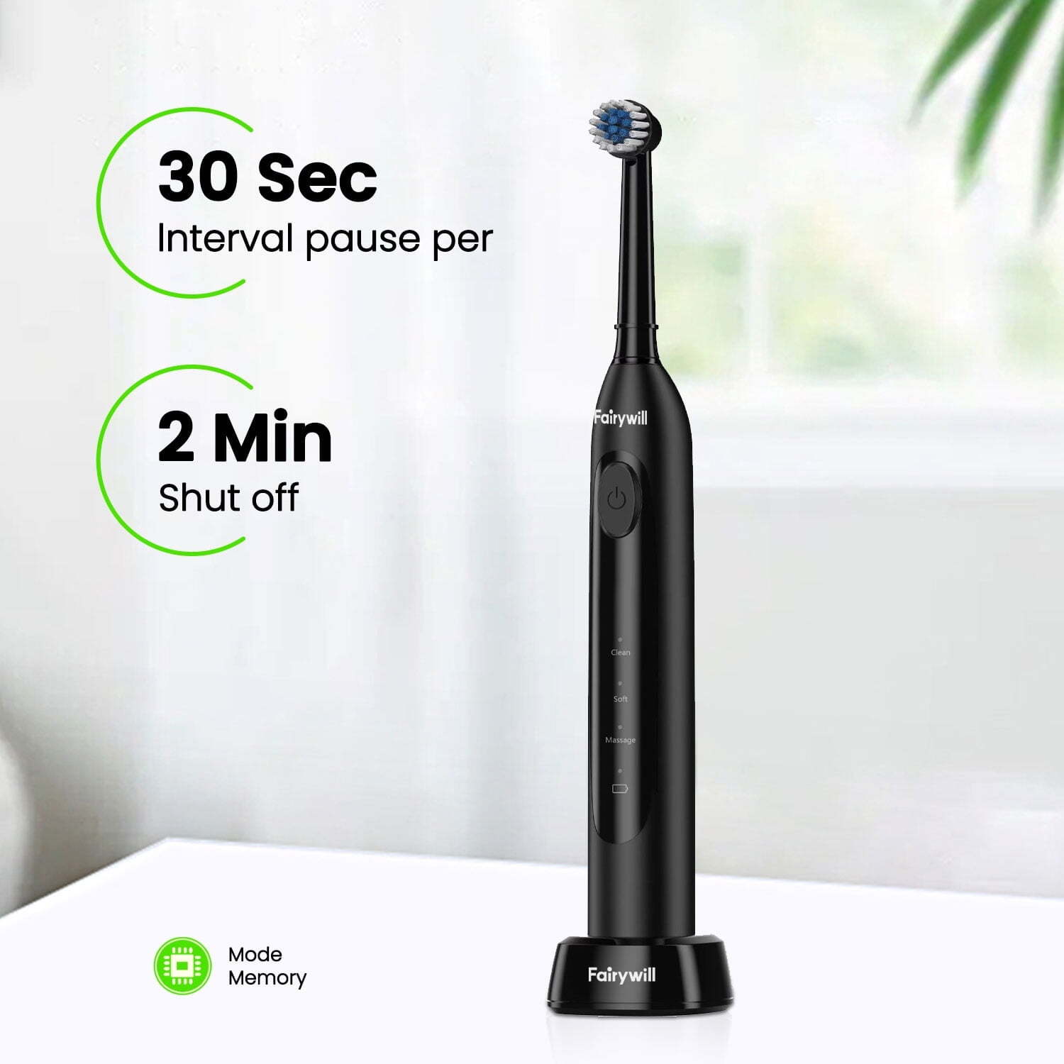 Fairywill Rotating Electric Toothbrush for Adults 4 Brush Heads Charging Base US