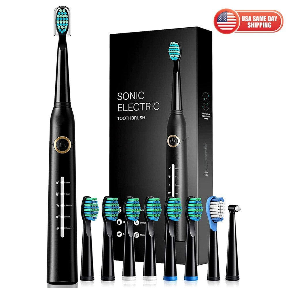 Electric Toothbrush Adults & Kid Rechargeable 8 Brush Heads 5 Smart Mode